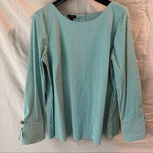 Talbots Striped Button Back Bow Cuff Blouse